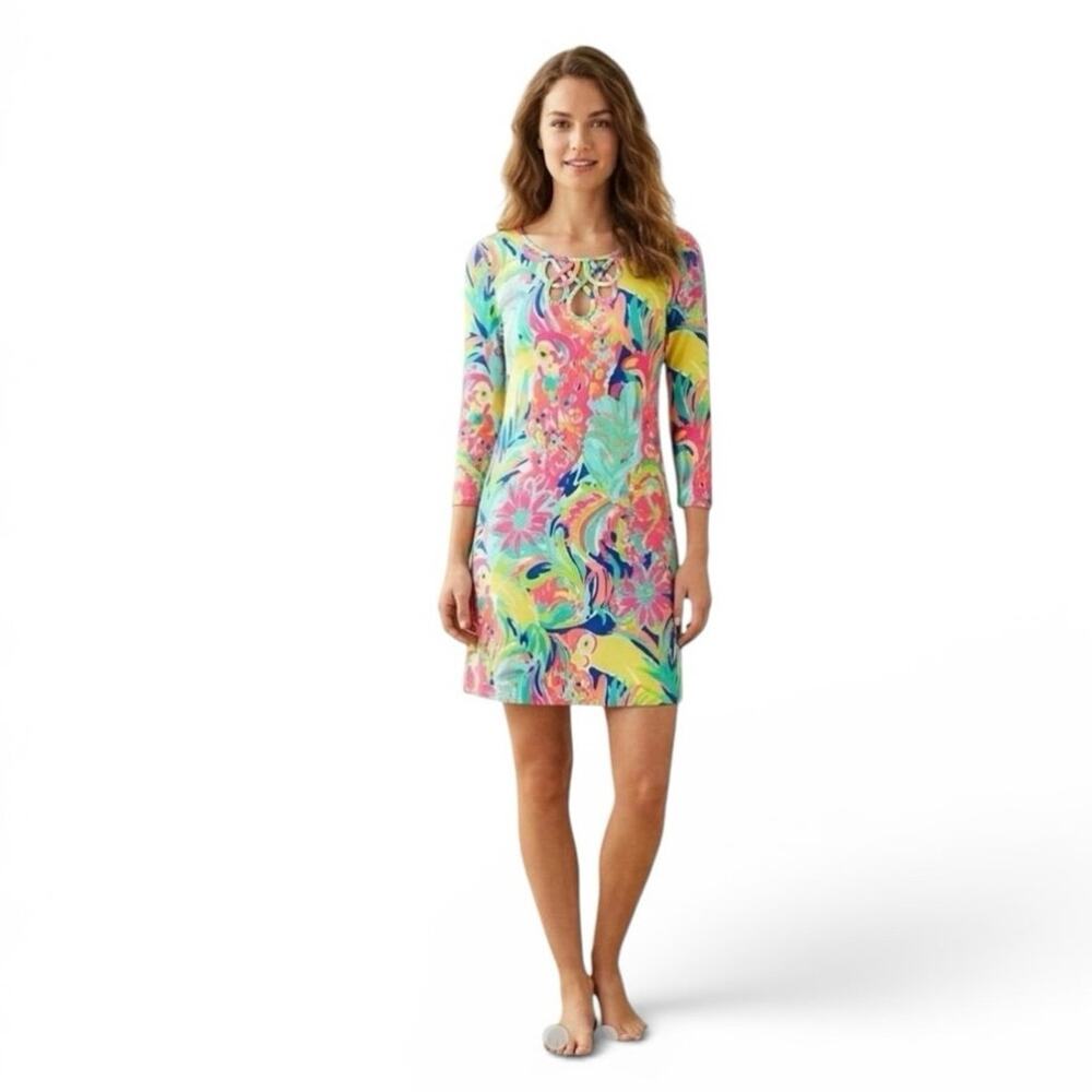 Lilly Pulitzer Liliana Dress Women’s Small Casa Banana Print Parrot Long Sleeve